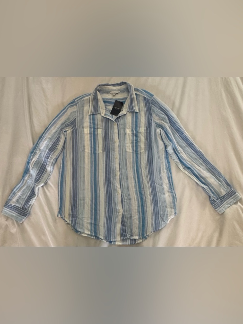 Lucky Brand Striped Button Down Shirt Medium NWT | Blue White Lightweight Top